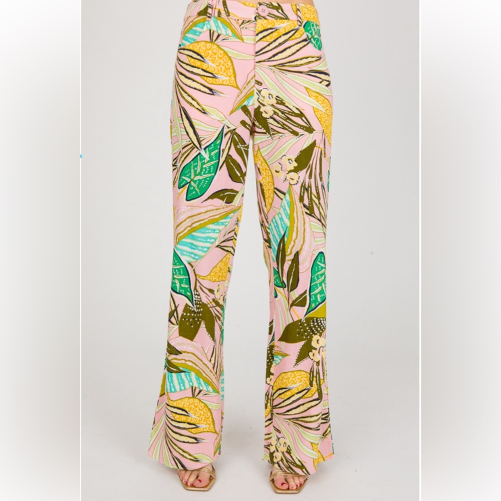 Size small  FATE - PALM PRINT LINEN PANTS